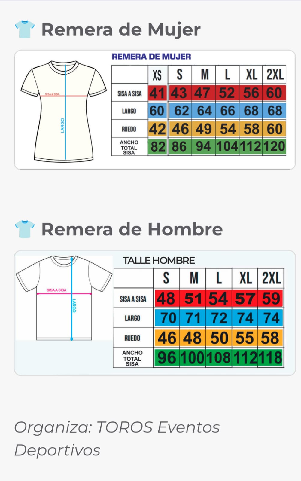 Tabla de talles remera